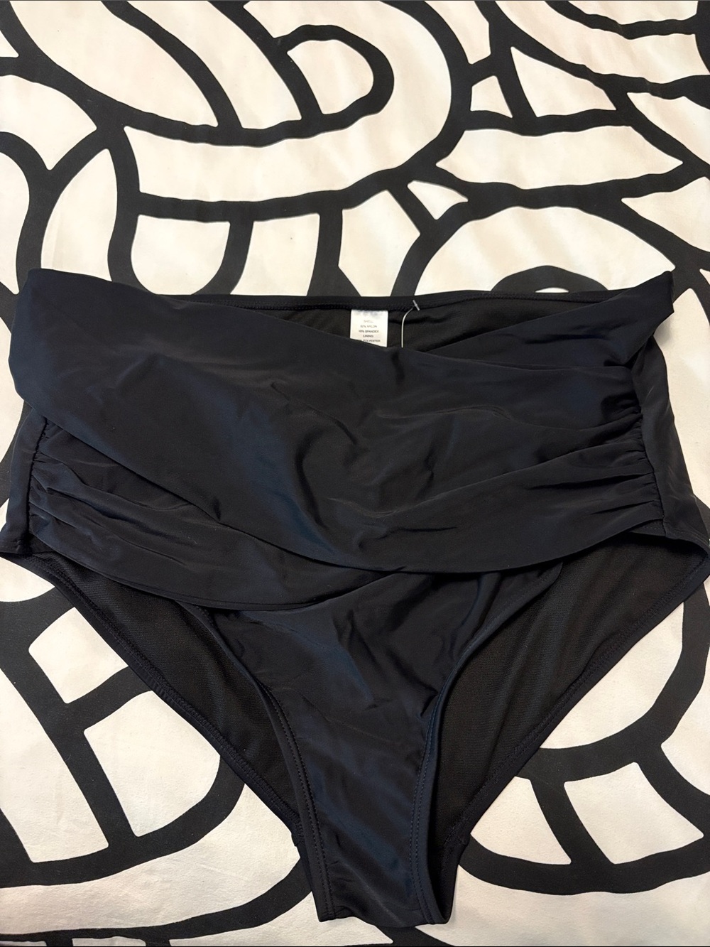Women's Black High-Waist Swim Bottoms - Fold-Over Waist